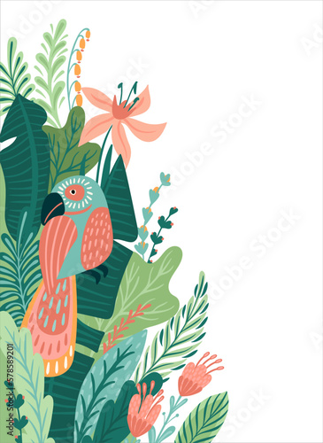 Abstract tropical illustration. Isolated border for shop window, posters, covers, cards, interior decor and other