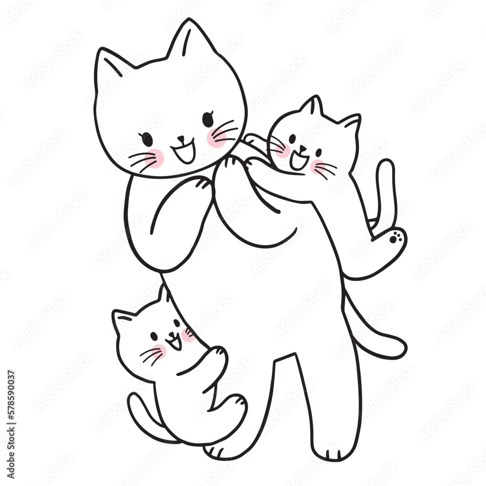 Cartoon cute character white cat and baby cat vector. Cartoon cute character white cat and baby cat vector.