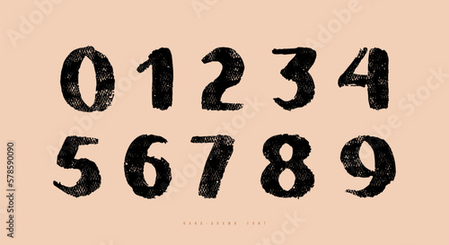 Handwritten brush numbers in grunge style
