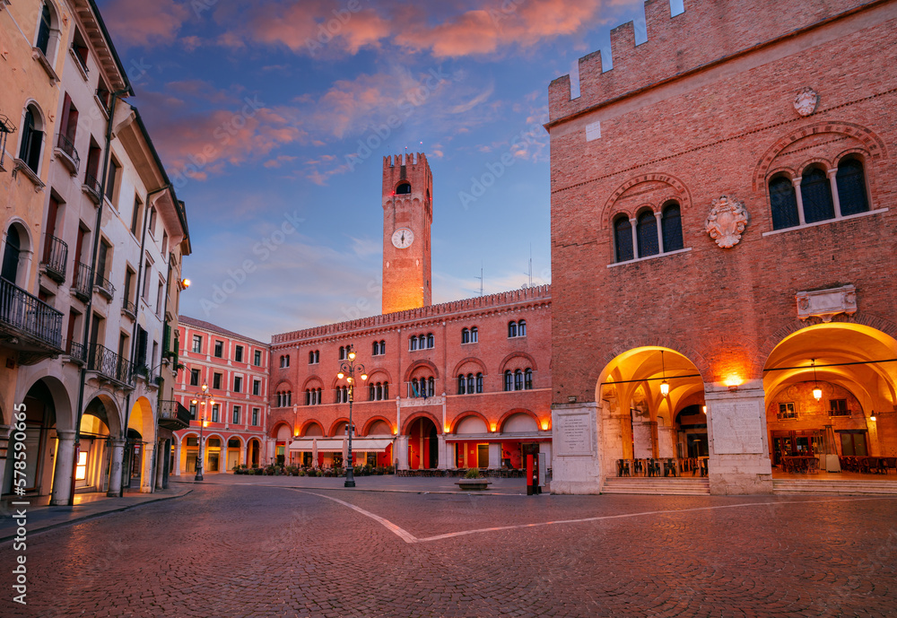 Treviso, Italy. Cityscape image of historical center of Treviso, Italy with old square at sunrise.