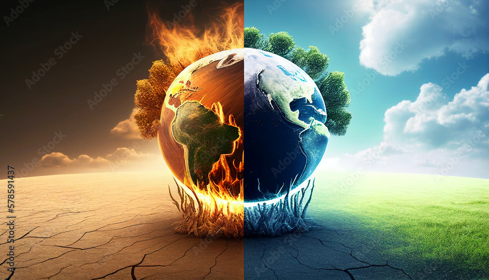 Earth Will Continue to Warm and the Effects.Global Warming, Decreased Crop  Yields.Climate change impacts. Illustration Stock | Adobe Stock