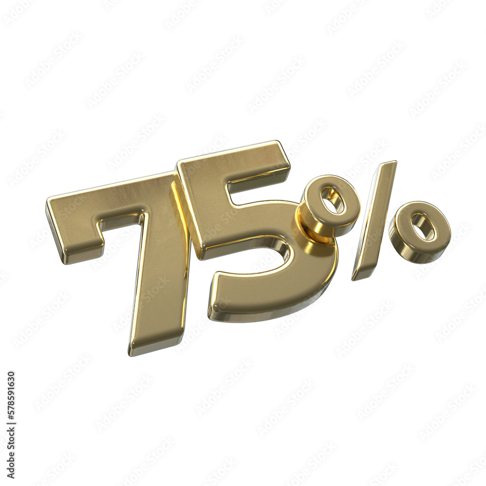 75 percent 3d illustration with Gold color 75 percent 3d illustration with Gold color