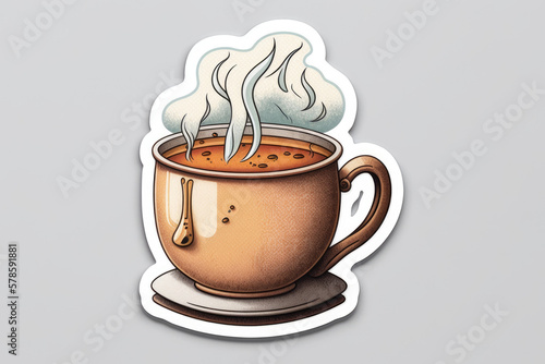 hot steaming cup of tea, sticker