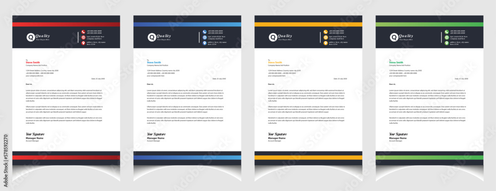 Corporate business colourful letterhead template with a4 size stationary item modern letterhead.
