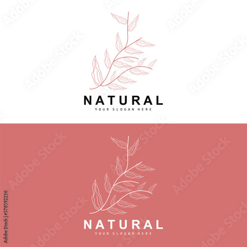 Simple Botanical Leaf and Flower Logo  Vector Natural Line Style  Decoration Design  Banner  Flyer  Wedding Invitation  and Product Branding