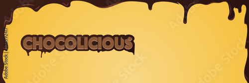 delicious chocolate dripping from the top of the banner and the text. Can be used in all sorts of food related articles or posters or other graphic design projects. Golden yellow background.