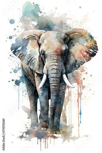 Illustration Elephant in watercolor. Animal on a white background, generative AI