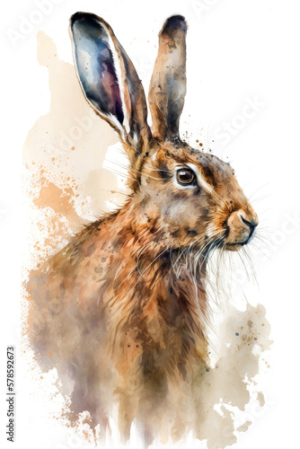 Illustration hare in watercolor. Animal on a white background, generative AI