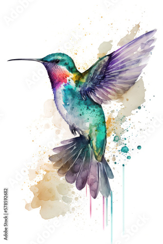 Illustration hummingbird in watercolor. Animal on a white background, generative AI