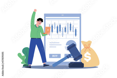 Man rejoices over the profits in the bidding