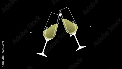 Champagne glasses clink on a transparent background.