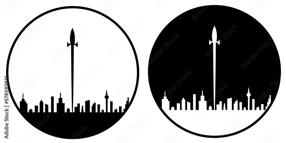 space rocket launch to the sky and city on background. vector illustrator