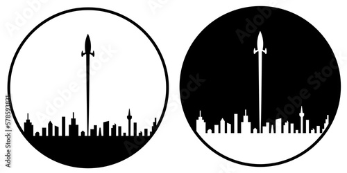 space rocket launch to the sky and city on background. vector illustrator