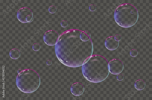 Air bubbles underwater on a transparent background.  Soap  bubbles
