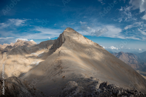 Aladaglar National Park. Cloudy mountain landscape. Transmountain trips. Trekking Aladaghlar. Turkey..