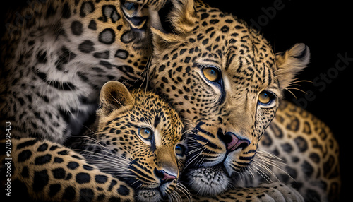 Mother leopard with her cub. mother love concept. Digital ai art