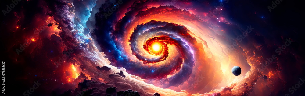 Spiral galaxy and planets in deep space Generative AI Spiral galaxy and planets in deep space Generative AI