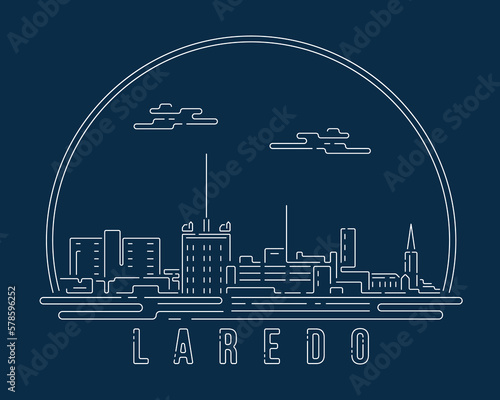Laredo - Cityscape with white abstract line corner curve modern style on dark blue background, building skyline city vector illustration design photo