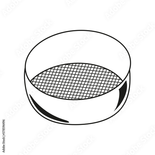 Vector illustration of a sieve. Image of a pastry chef's tool in the style of a doodle. Item for sifting flour