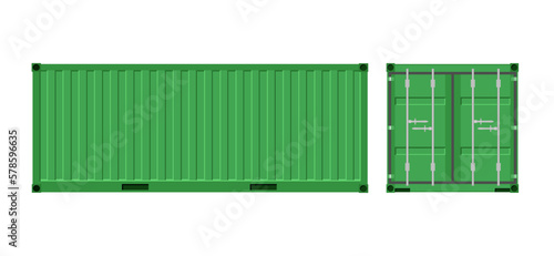 Cargo container with a door. Green cargo container. Vector illustration in a flat style.