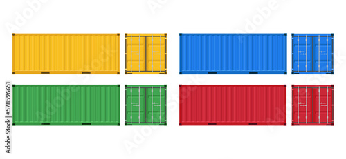 
Large shipping containers. Set of cargo containers of different colors. Vector illustration. Isolated on a white background.