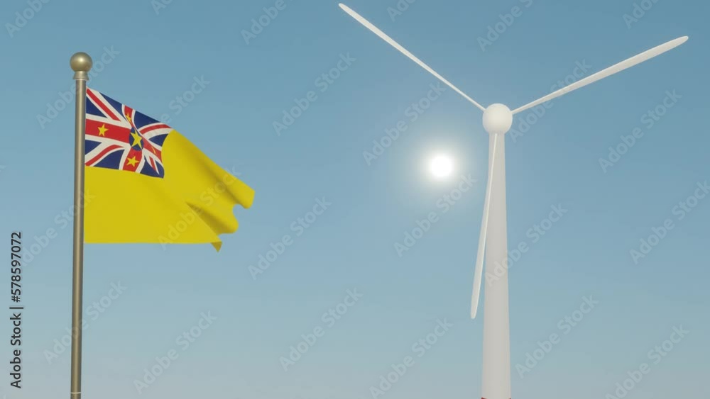 Coal transformed to wind energy clearing up the sky with flag of Niue Coal transformed to wind energy clearing up the sky with flag of Niue