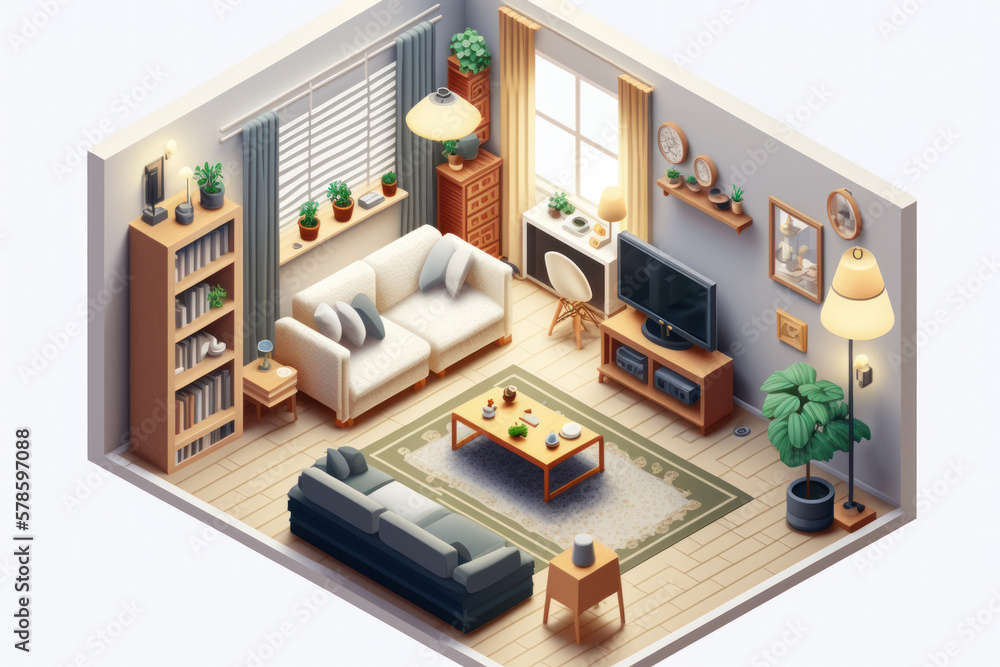 3d miniature living room, modern style, Generative AI