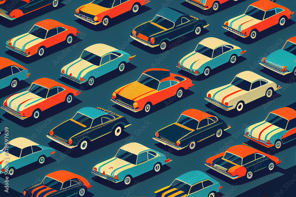 Naklejka premium Illustration of cars pattern on pastel background, Generative AI.