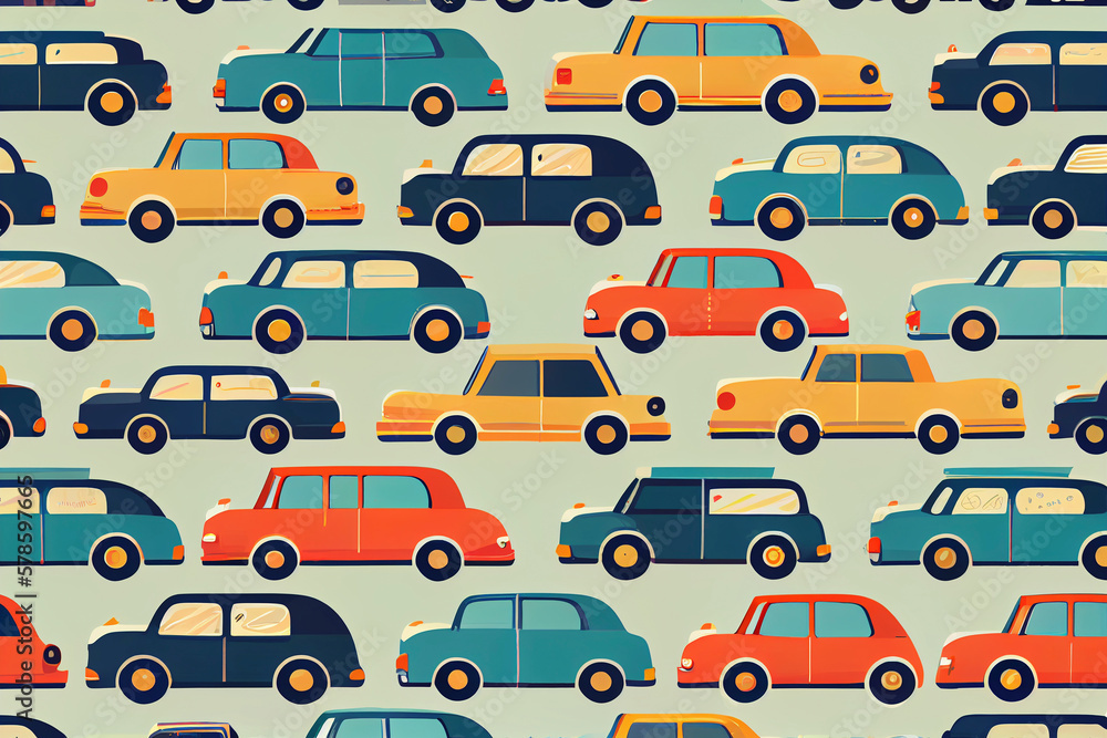 Illustration of cars pattern on pastel background, Generative AI. Illustration of cars pattern on pastel background, Generative AI.