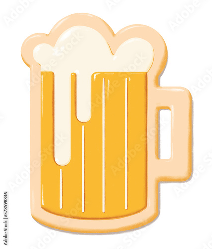 sugar cookie beer pint with foam shape and yellow shiny glazing - sweet dessert transparent illustration - cookie decoration pub beverage - transparent background png food illustration clipart