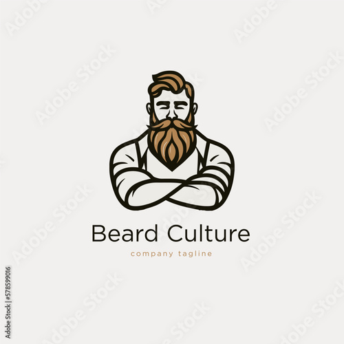 Bearded man hipster vector logo template. Hipster style logotype.
