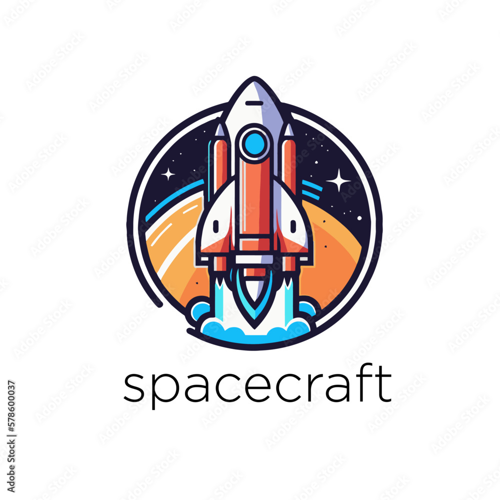 Space rocket launch logo. Vector illustration on white background. Design element.