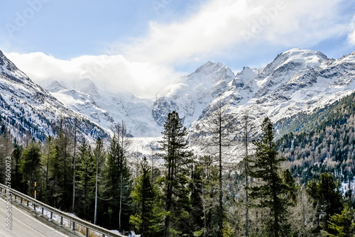 Bernina, Morteratsch, Gletscher, Val Bernina, Berninapass, Passstrasse, Piz Bernina, Berninagruppe, Engadin, Oberengadin, Gletscherweg, Alpen, Graubünden, Winter, Schweiz  photo