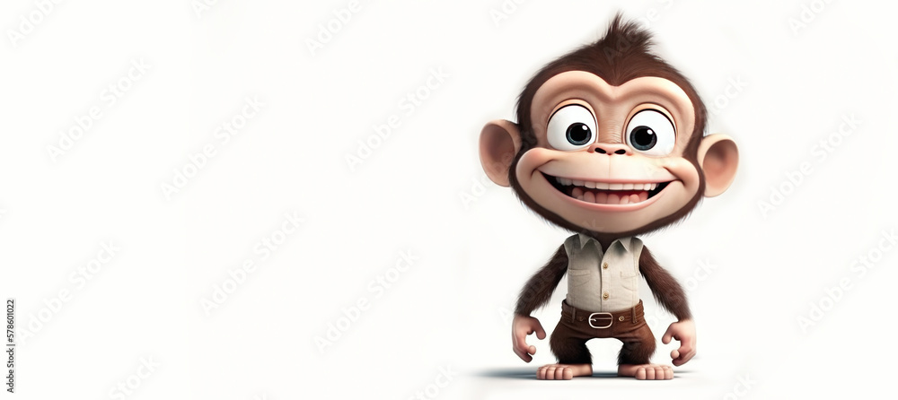 smile monkey cute character on white background, generative ai