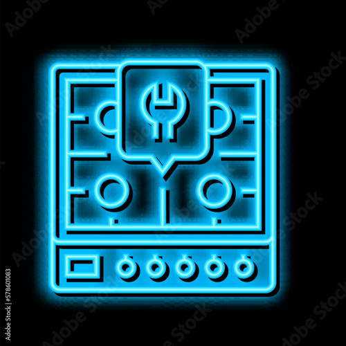 gas cooktop repair neon glow icon illustration