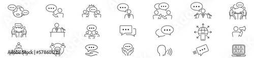 Speaking, communication, speech bubble, talking, consultation, conversation and discussion icon set.