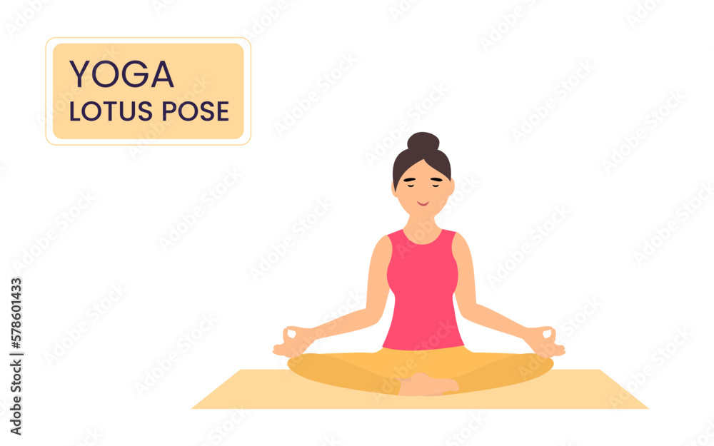 Lotus pose. young woman practicing yoga pose. fitness workout concept. vector illustration.
