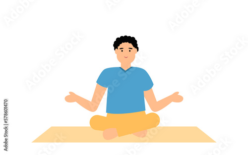 Lotus pose. young man practicing yoga pose. fitness workout concept. 