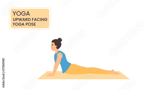 Upward facing pose. young woman practicing yoga pose. fitness workout concept. vector illustration.