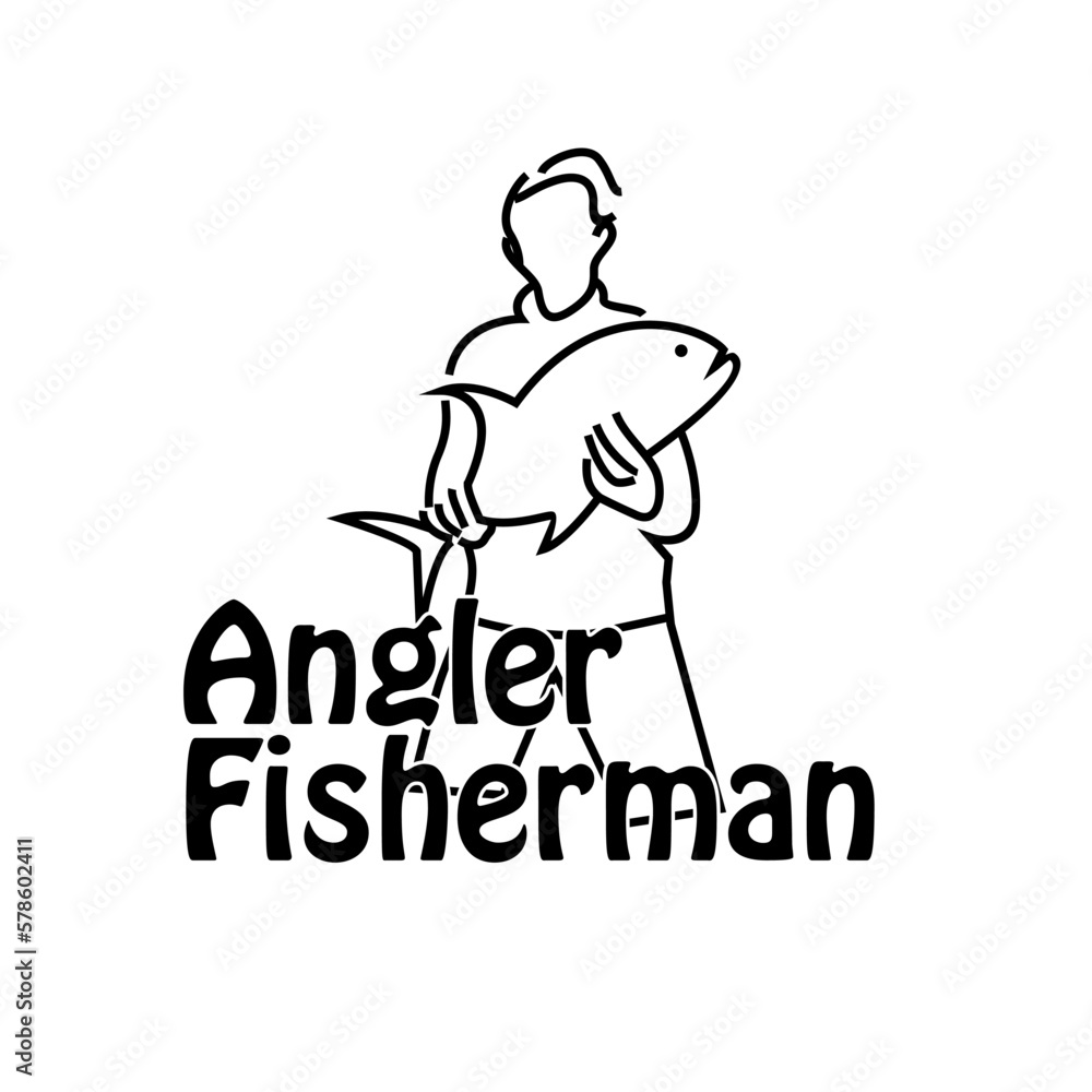 angler fisherman, catching fish logo, suitable for angler mania logo, abstract vector