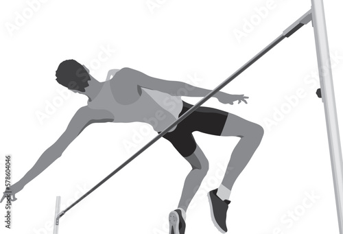 high jump men athlete jumping black-white silhouette on white background, vector illustration, summer olympic games