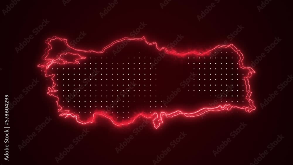 Neon Red Turkey Map Borders Outline Loop Background. Neon Red Colored ...