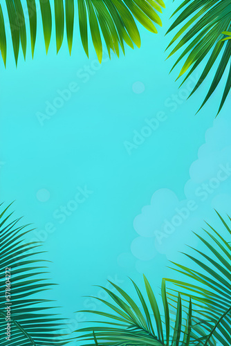 Tropical retro background with palms leaves. Generative AI