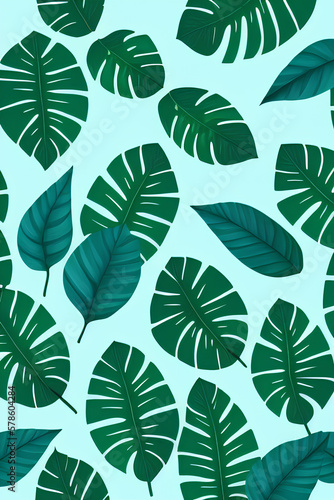 Seamless pattern with green leaves. Generative AI