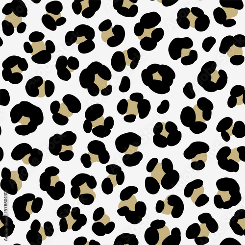 Abstract leopard print. Exotic wild animal skin seamless pattern. Black and brown silhouette on white background. Vector stock illustration.