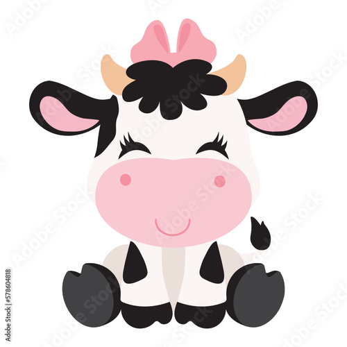 Cute sitting cow vector cartoon illustration