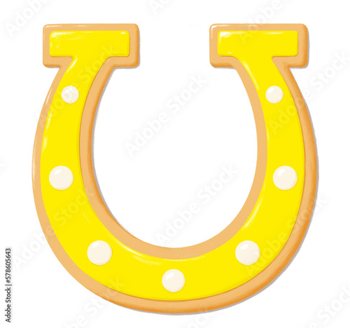 sugar cookie horseshoe shape with yellow shiny glazing - bakery food illustration transparent png - horse shoe st Patrick dessert clipart