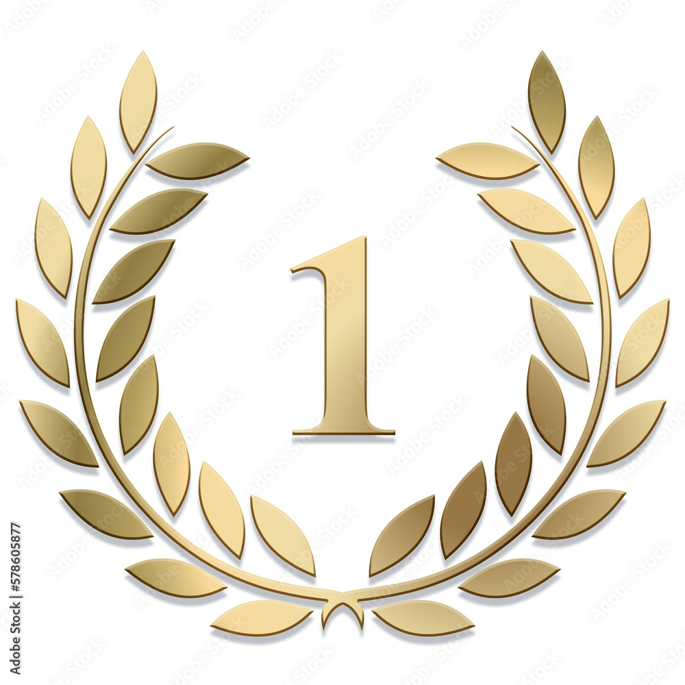 Gold PNG laurel wreath number 1 isolated	 - obrazy, fototapety, plakaty 