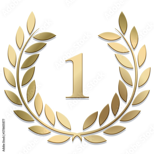 Gold PNG laurel wreath number 1 isolated	