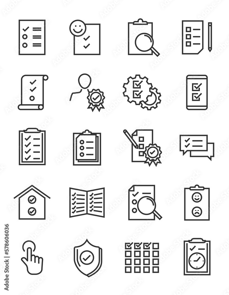Set of checklist icon. To do list in activities. Line stroke symbol illustration. 640x640 pixel. Set of checklist icon. To do list in activities. Line stroke symbol illustration. 640x640 pixel.